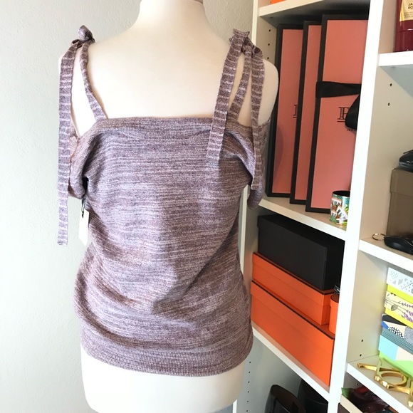 Flirty Pink Marbled Off Shoulder Knit Bow Top - Picture 5 of 8